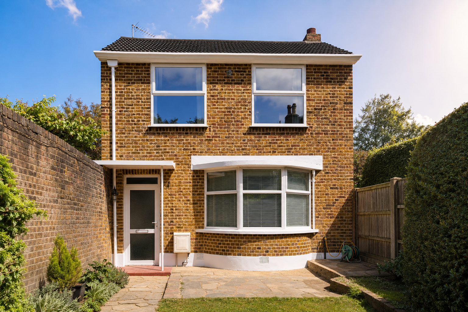 Same Richmond house after paint removal, brick repairs and lime repointing revealing yellow stock brickwork