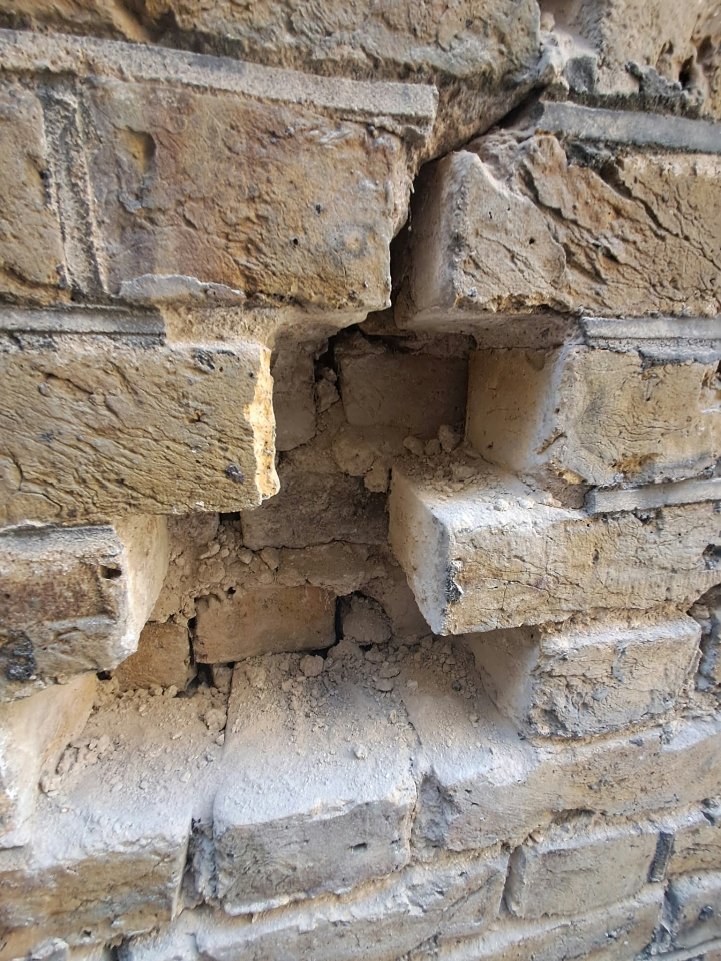 The Putney crack raked out and prepared for heli bar crack stitching