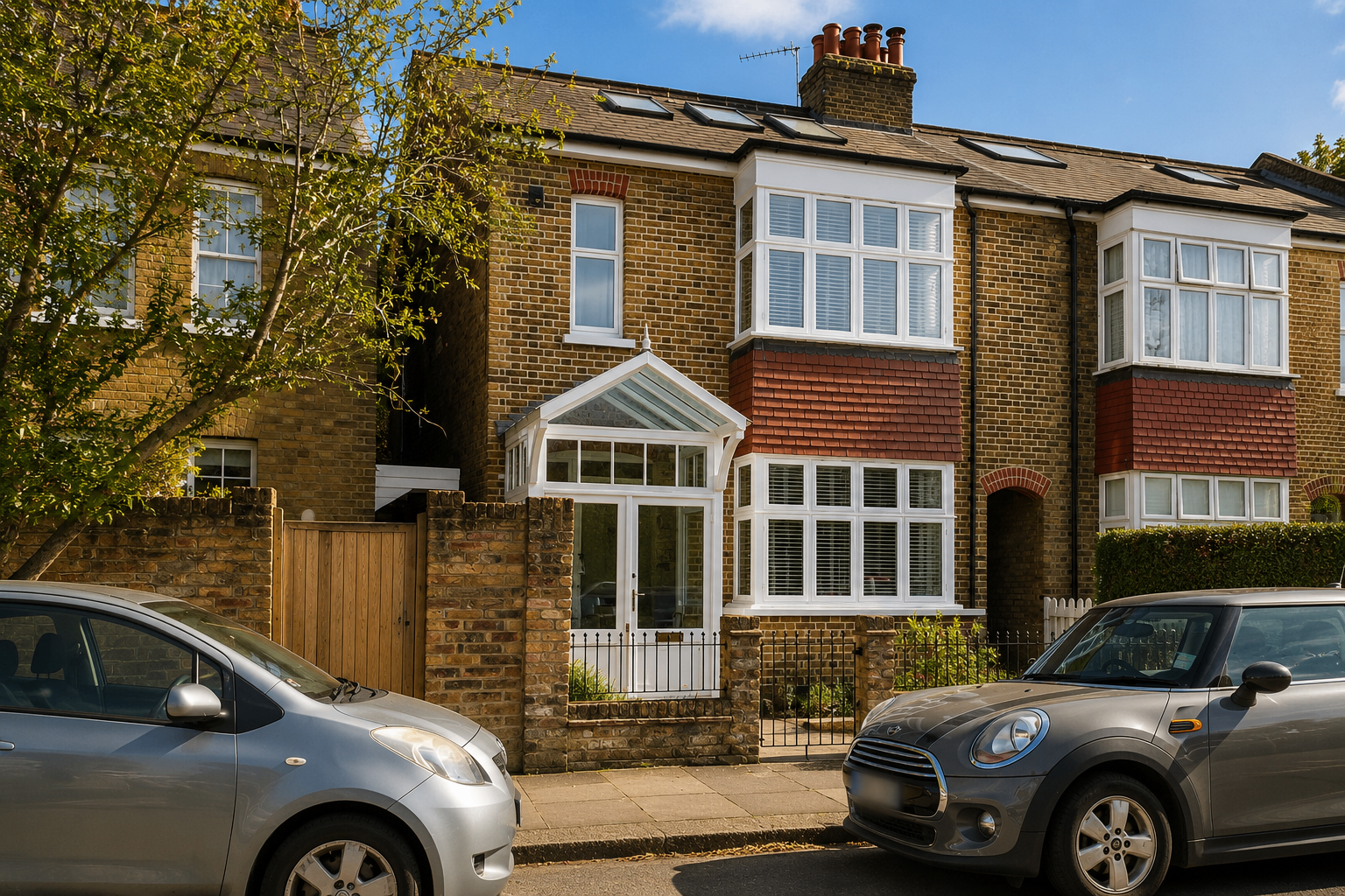 Teddington house with cleaned brickwork and fresh lime pointing, white conservatory and bay windows